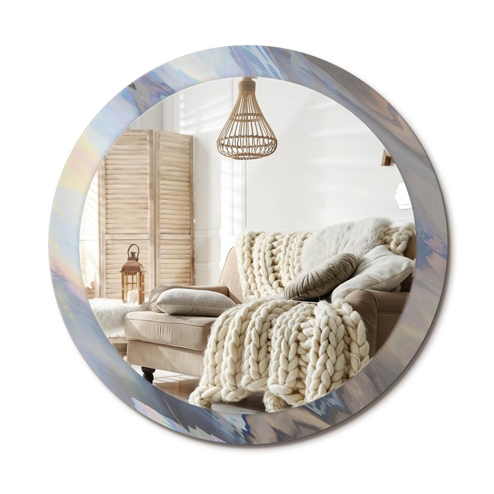Kör Tükör Grafikai Mintával, Decormat, Absztrakt Hullámok, Kék, Ø90 cm, Előszobába És Folyosóra, 010090550120300072655