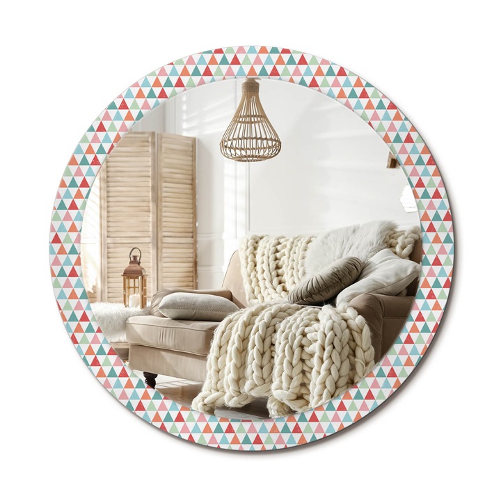 Kerek Tükör Grafikával, Decormat, Geometrikus Minta, Többszínű, Ø90 cm, Sminkeléshez És Borotválkozáshoz, 010090550120300029324