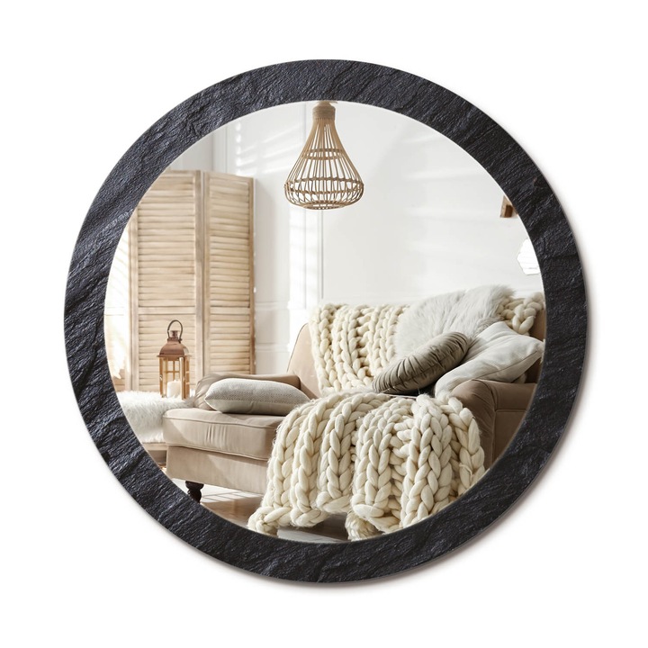 Kör Tükör Grafikai Mintával, Decormat, Fekete Kő, Fekete, Ø90 cm, Előszobába És Folyosóra, 010090550120300030917