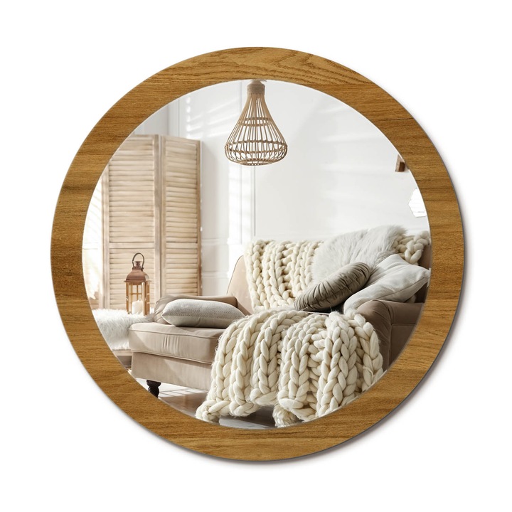 Kör Tükör Grafikai Mintával, Decormat, Rusztikus Tölgy, Barna, Ø90 cm, Előszobába És Folyosóra, 010090550120300053726