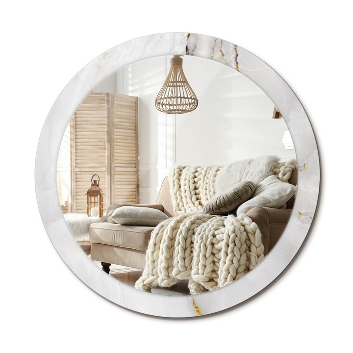Kör Tükör Grafikai Mintával, Decormat, Fényes Márvány, Fehér, Ø90 cm, Előszobába És Folyosóra, 010090550120300053829