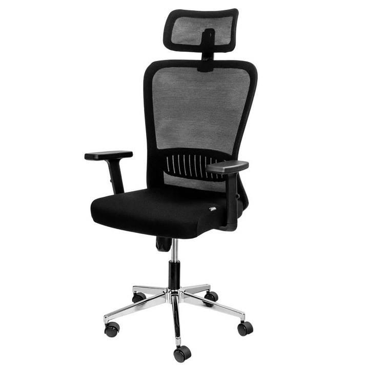 FURVERO Norma irodai szék, ergonomikus, fém, fekete, 128x64x54cm