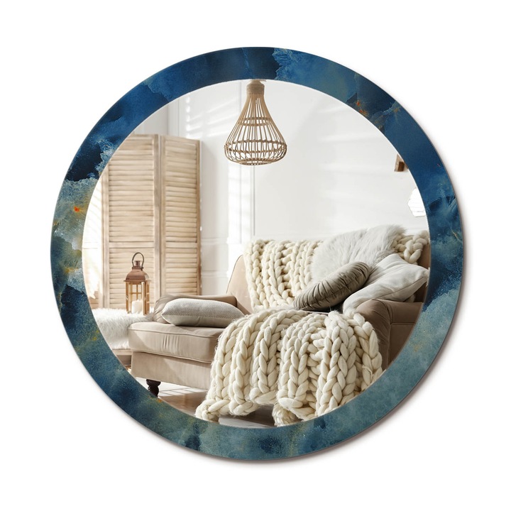 Kör Tükör Grafikai Mintával, Decormat, Ónix Márvány, Kék, Ø90 cm, Előszobába És Folyosóra, 010090550120300053863