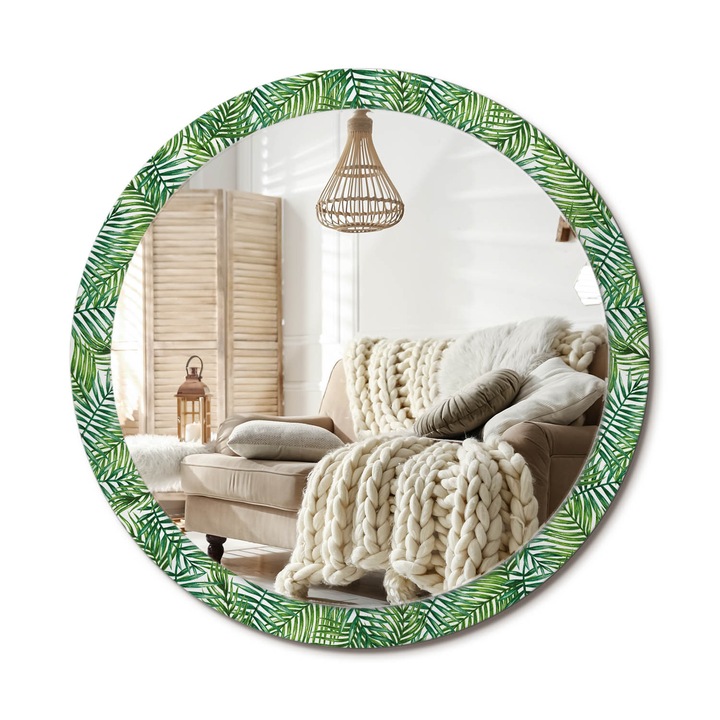 Kör Tükör Grafikai Mintával, Decormat, Trópusi Pálmafa, Zöld, Ø100 cm, Előszobába És Folyosóra, 010090550130300013178
