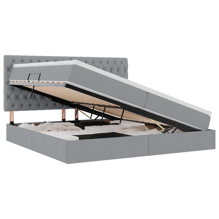 Ágy LED -es lámpákkal Világosszürke 200 x 200 cm szövet, vidaXL, 3372501