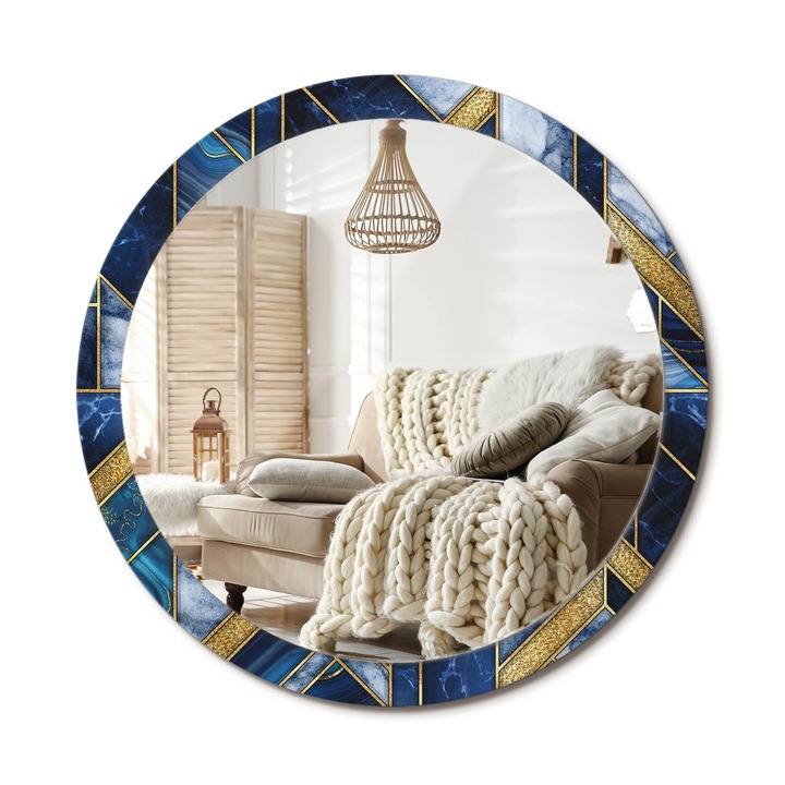 Kör Alakú Tükör Mintával, Decormat, Modern Márvány, Aranyszín, Ø100 cm, Stílusos Fali Dekoráció, 010090550130300020906