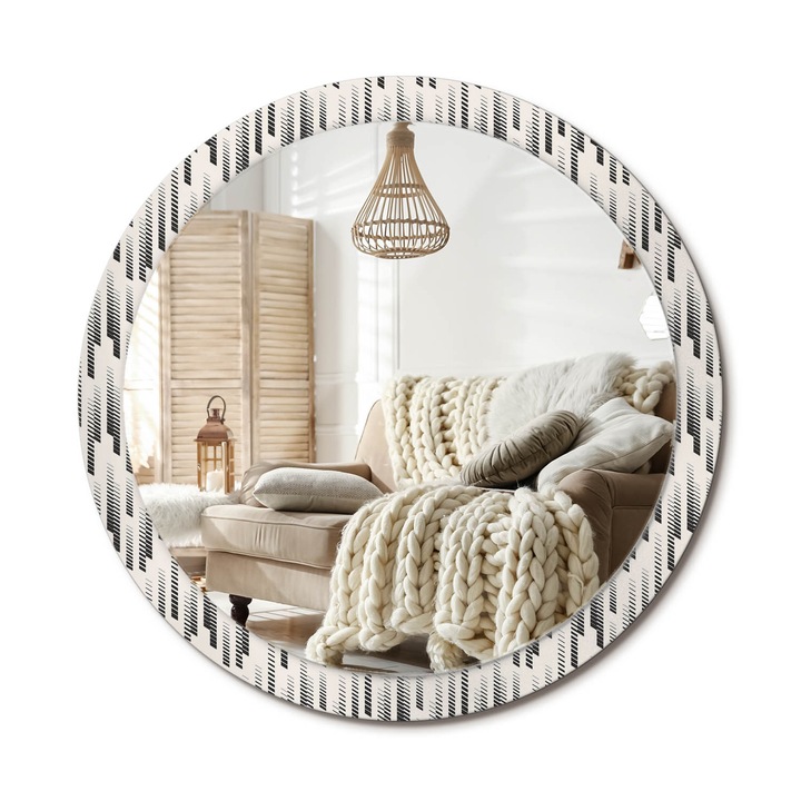 Kör Tükör Nyomtatott Mintával, Decormat, Csíkos Minta, Krémszín, Ø100 cm, Fésülködőasztalhoz És Gardróbba, 010090550130300072580