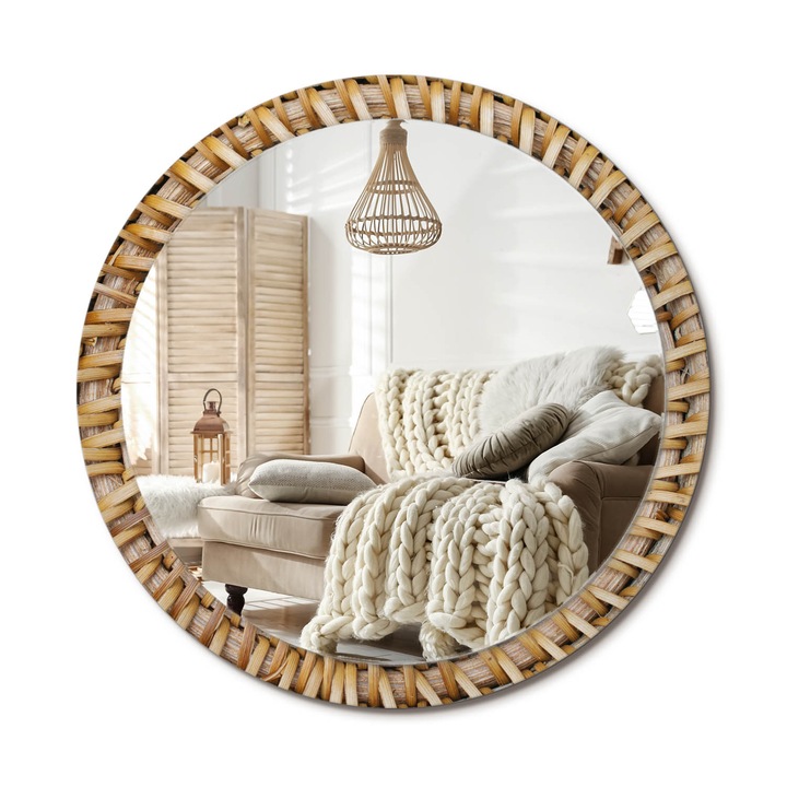 Kör Tükör Grafikai Mintával, Decormat, Fonat, Barna, Ø100 cm, Előszobába És Folyosóra, 010090550130300072584