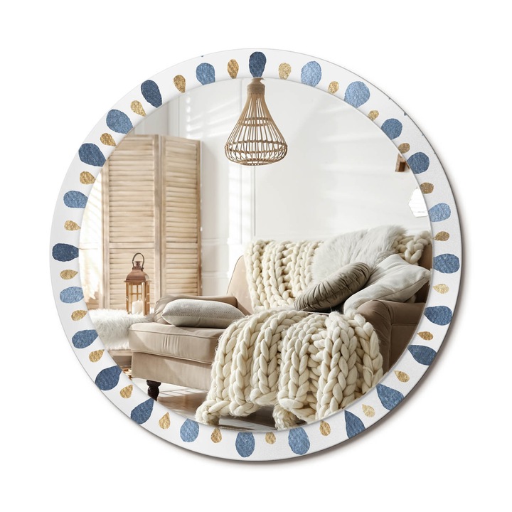 Kör Tükör Nyomtatott Mintával, Decormat, Hold Mandala, Tengerészkék, Ø100 cm, Fésülködőasztalhoz És Gardróbba, 010090550130300072597