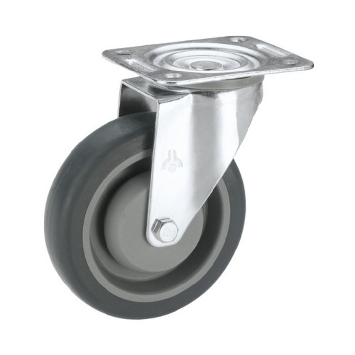 Roata pivotanta plastic & cauciuc plin Tarrox Ø100mm, placa fixare 105x85 mm, cu rulment