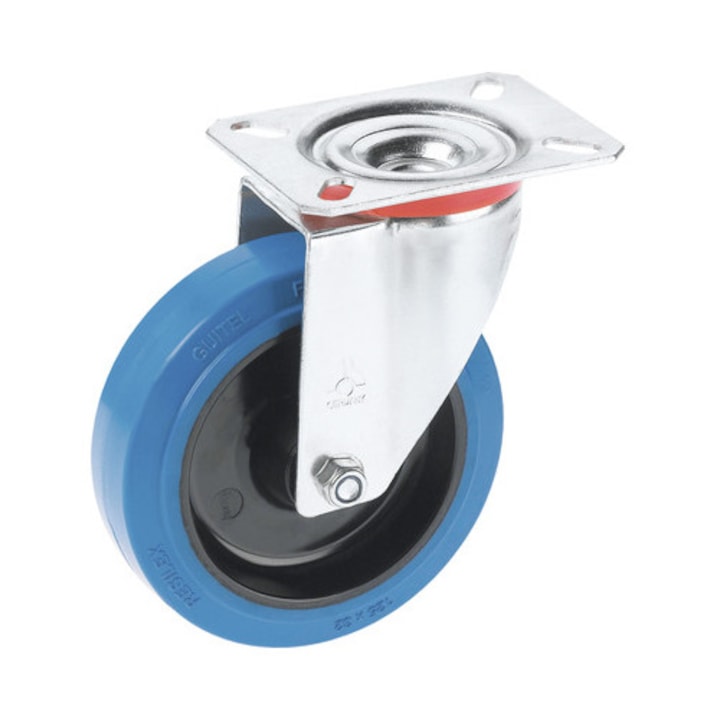 Roata pivotanta plastic & cauciuc plin Tarrox Ø100mm, placa fixare 105x80 mm, cu rulment