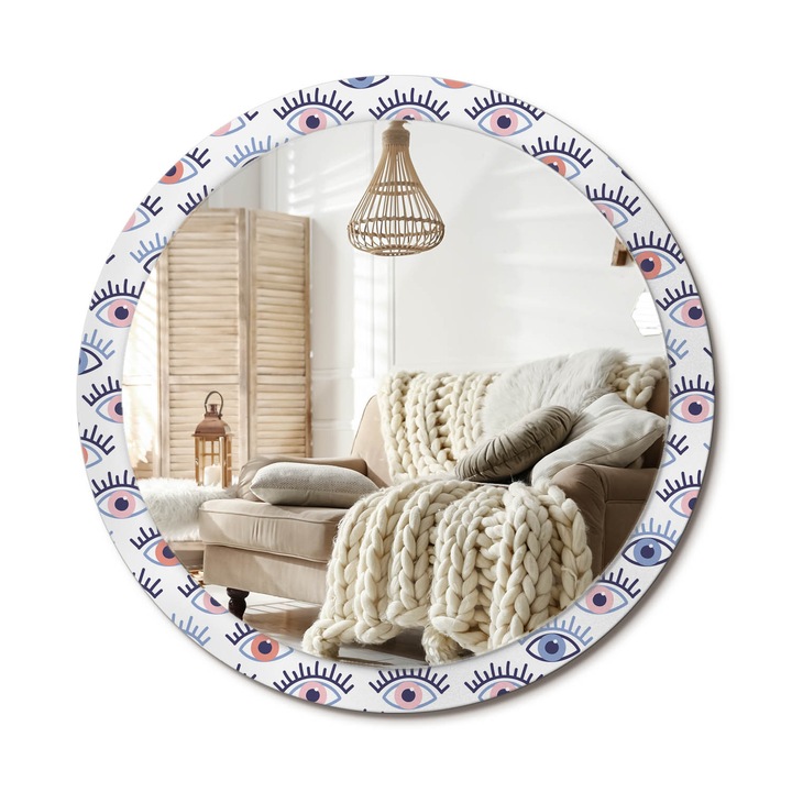 Kör Tükör Grafikai Mintával, Decormat, Szemek, Kék, Ø100 cm, Előszobába És Folyosóra, 010090550130300072619