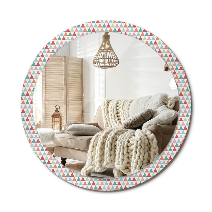 Kerek Tükör Grafikával, Decormat, Geometrikus Minta, Többszínű, Ø100 cm, Sminkeléshez És Borotválkozáshoz, 010090550130300029324
