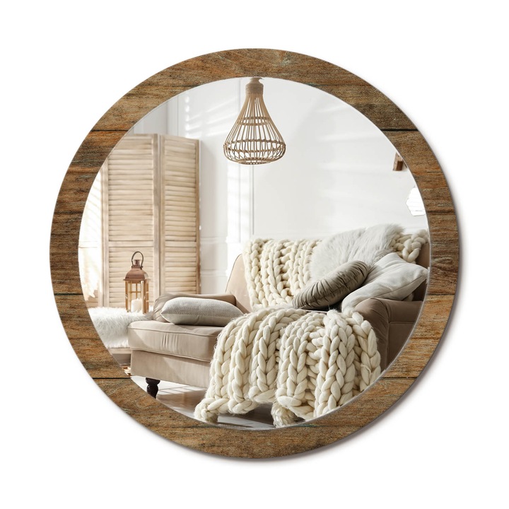 Kör Tükör Nyomtatott Mintával, Decormat, Régi Fa, Barna, Ø100 cm, Fésülködőasztalhoz És Gardróbba, 010090550130300053723
