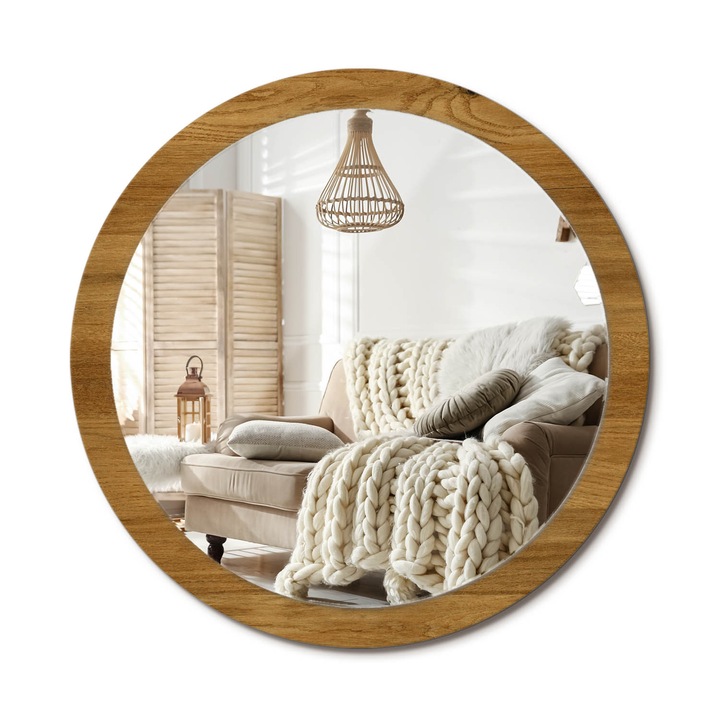 Kör Tükör Grafikai Mintával, Decormat, Rusztikus Tölgy, Barna, Ø100 cm, Előszobába És Folyosóra, 010090550130300053726