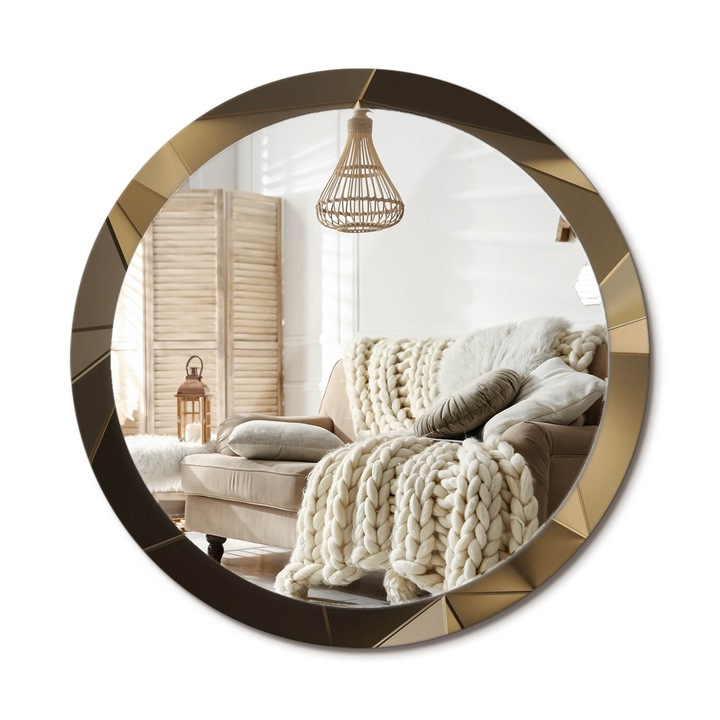 Kör Alakú Tükör Mintával, Decormat, Modern Absztrakció, Bézs, Ø100 cm, Stílusos Fali Dekoráció, 010090550130300053937