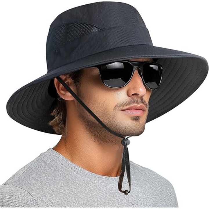 Palarie de soare, YSBER®, Protectie UV, Circumferinta capului 55–60 cmcu boruri late, respirabila, Pliabila, UPF 50+, Unisex, Potrivit pentru iesirile in familie si calatoriile din primavara si vara, Negru
