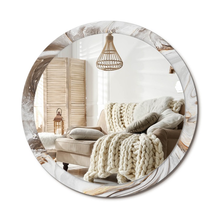 Kör Tükör Grafikai Mintával, Decormat, Világos Márvány, Aranyszín, Ø100 cm, Előszobába És Folyosóra, 010090550130300053856