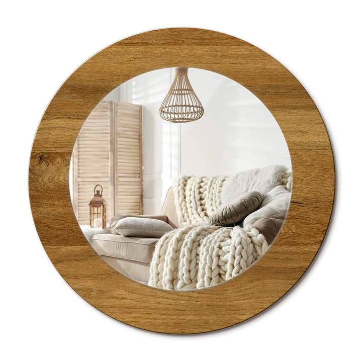 Kör Tükör Grafikai Mintával, Decormat, Rusztikus Tölgy, Barna, Ø50 cm, Előszobába És Folyosóra, 010090550080300053726