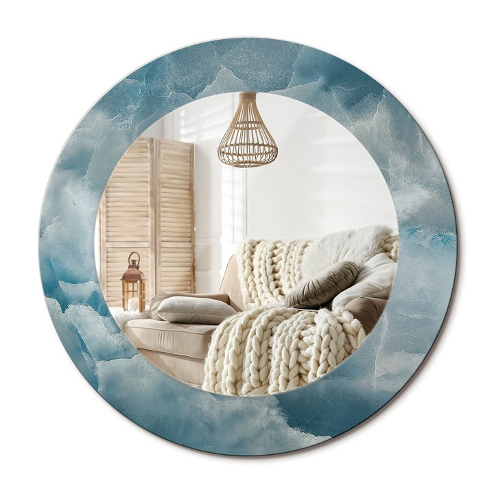 Kör Tükör Nyomtatott Mintával, Decormat, Kék Ónix Márvány, Kék, Ø50 cm, Fésülködőasztalhoz És Gardróbba, 010090550080300053849