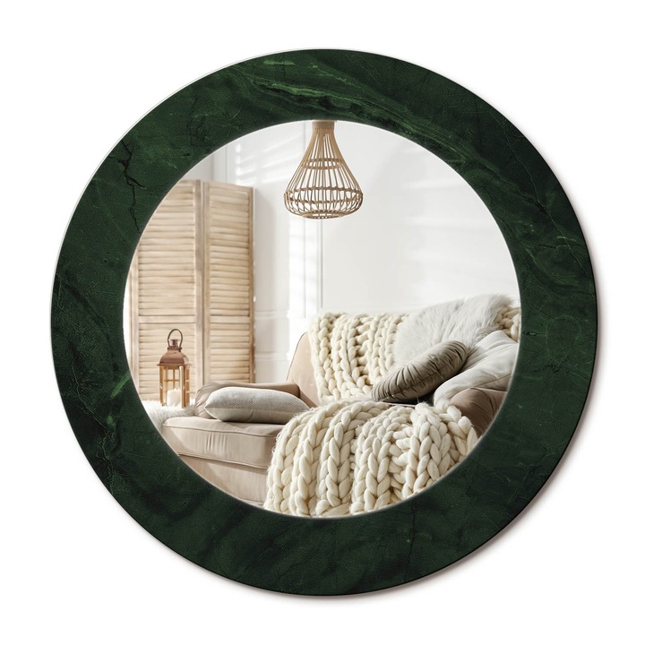 Kerek Tükör Grafikával, Decormat, Szerpentin, Zöld, Ø50 cm, Sminkeléshez És Borotválkozáshoz, 010090550080300053861