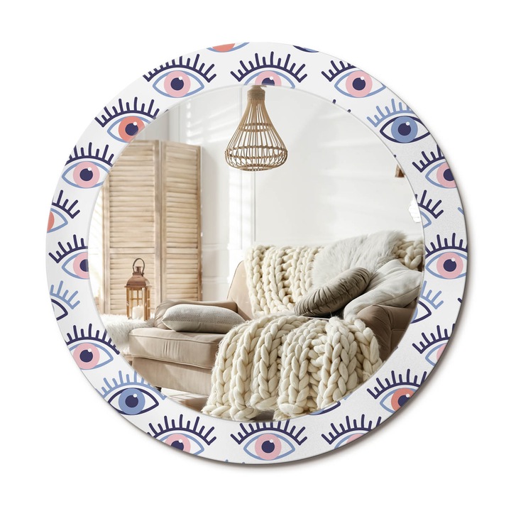 Kör Tükör Grafikai Mintával, Decormat, Szemek, Kék, Ø70 cm, Előszobába És Folyosóra,, 010090550100300072619