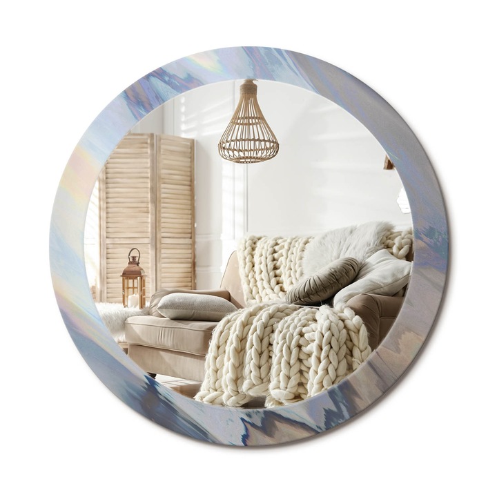 Kör Tükör Grafikai Mintával, Decormat, Absztrakt Hullámok, Kék, Ø80 cm, Előszobába És Folyosóra, 010090550110300072655
