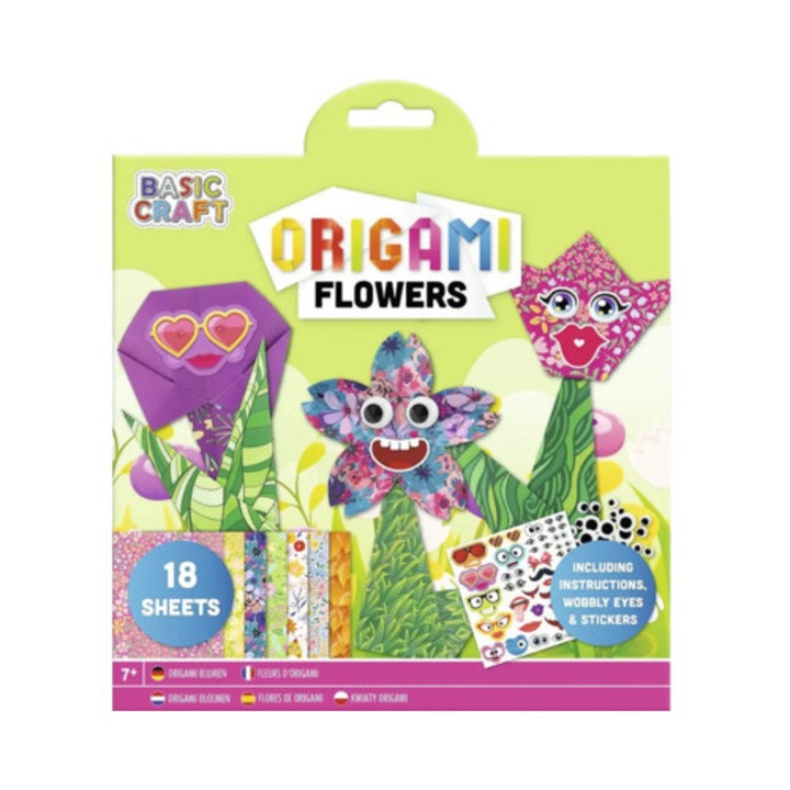 Set origami flori, 18 coli colorate, multicolor, pentru bricolaj, 3 ani