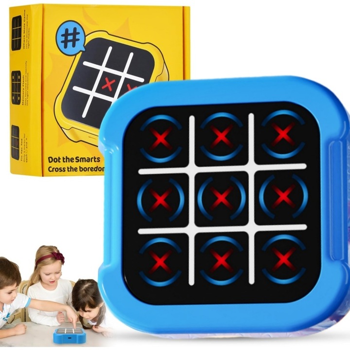 4 az 1-ben oktató elektronikus játék: Tic Tac Toe (X és 0), Kuvikoo™ Memory Flash, Whack-a-Mole, gyerekeknek és felnőtteknek, hordozható játékkonzol AI-val, memória és reflexek fejlesztésére, interaktív ajándék