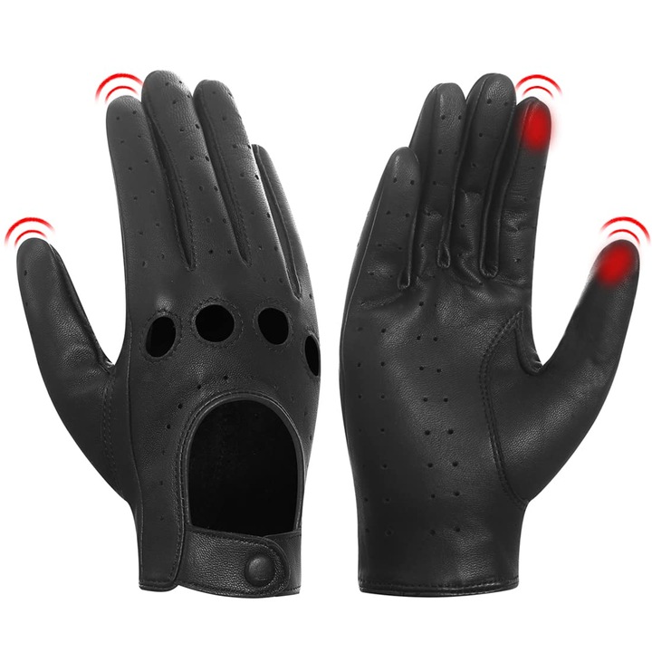 Mănuși de conducere, HARSSIDANZAR, piele lambskin, negru, mărime S