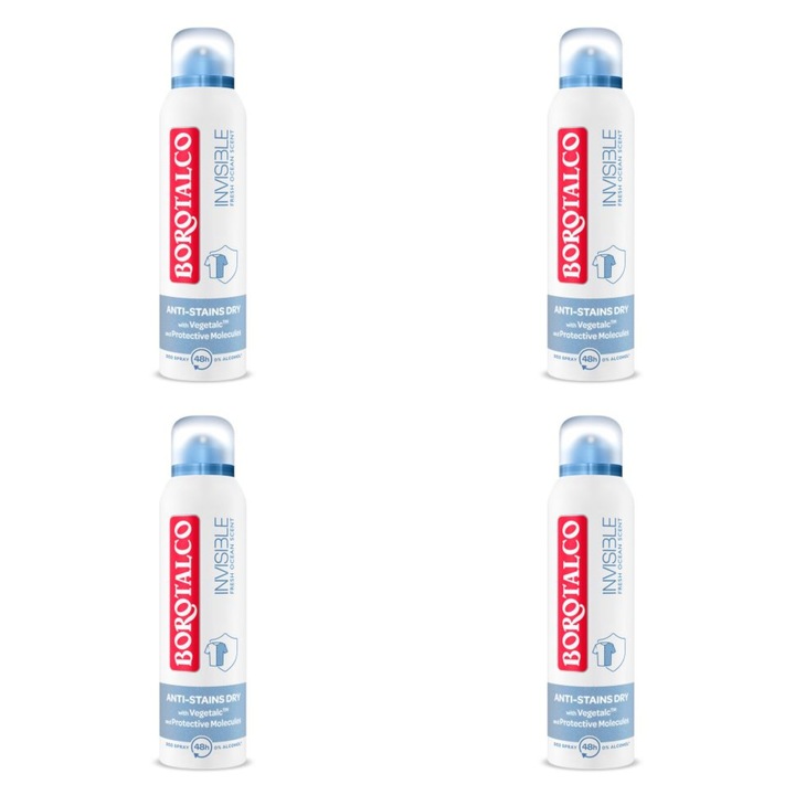 4 db-os Borotalco Invisible Fresh dezodor spray szett, 150 ml