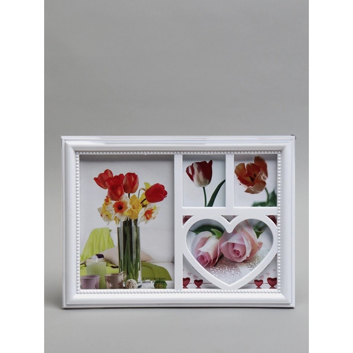 Rama foto decorativa alba cu inima, pentru 4 fotografii, 10×15 cm