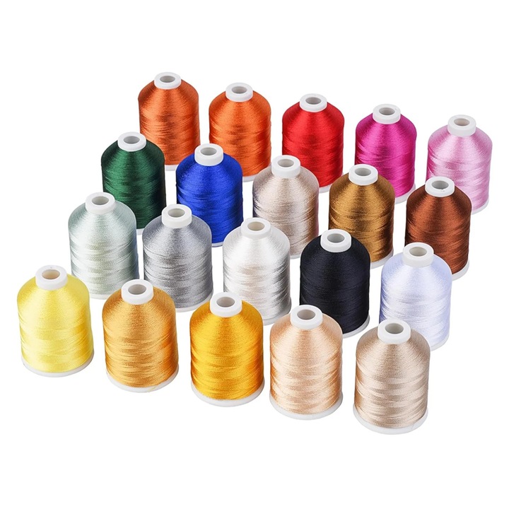 Set Ata De Brodat 20 Bobine, 1000 m, 40WT, Rayon Vascoza, Multicolor