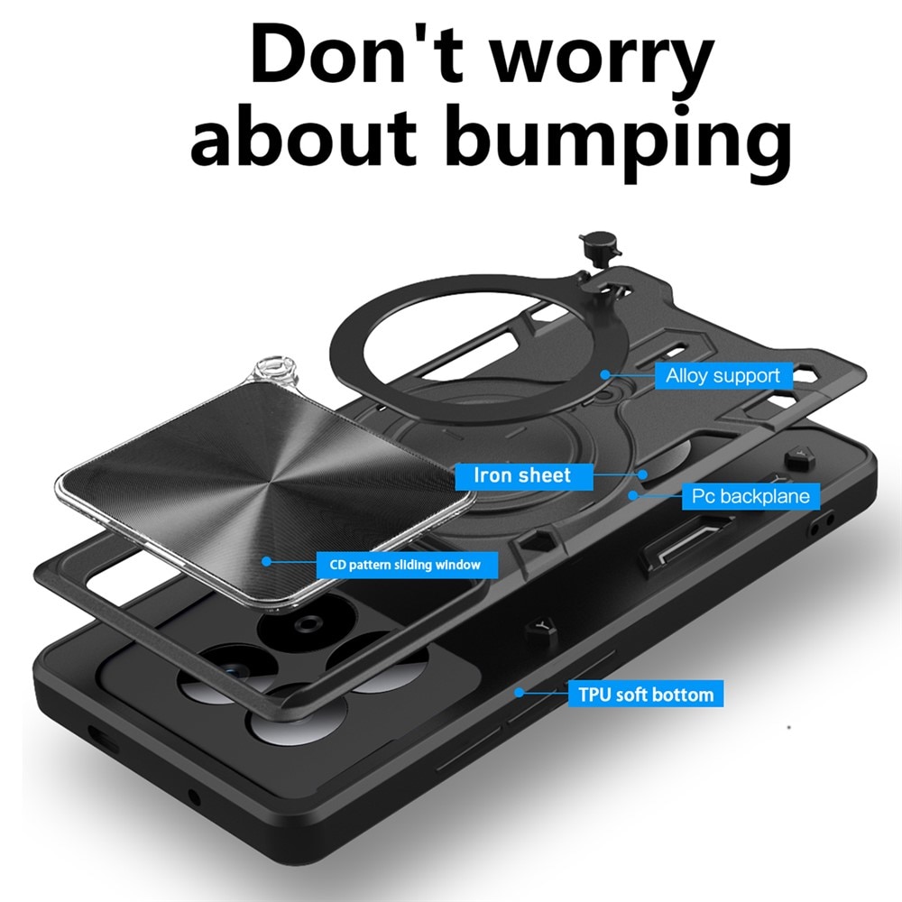 Husa pentru Xiaomi Redmi Note 15 Pro 5G cu protectie pentru camera si suport magnetic integrat Ring Shockproof, negru