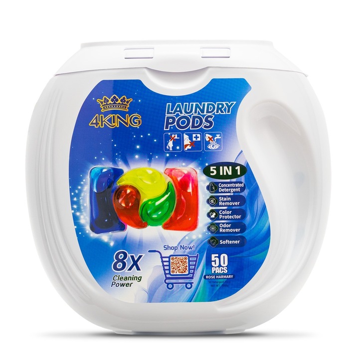 4KING 5 az 1-ben mosókapszula, 50 db, 20 g, Rose & Rosemary, 30-90 C