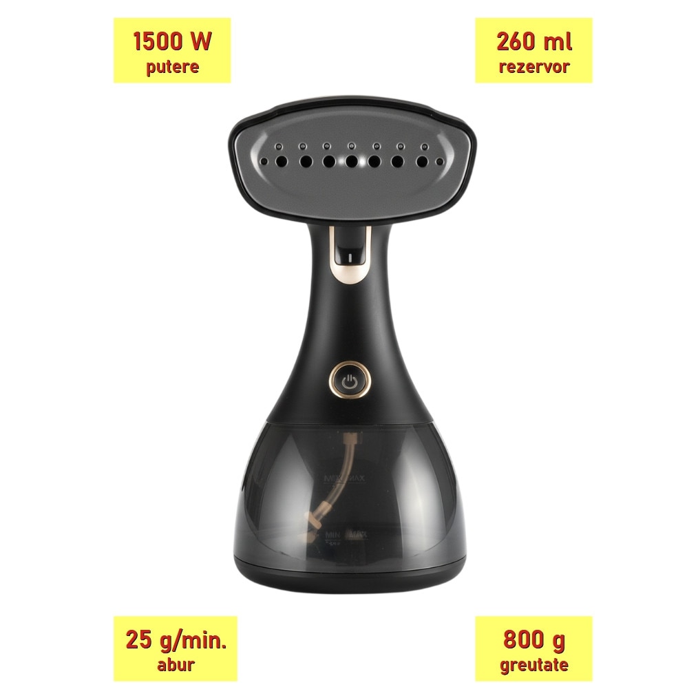 Aparat de calcat vertical, 1500 W, 260 ml rezervor, 800 g greutate, 25 g/min. debit abur