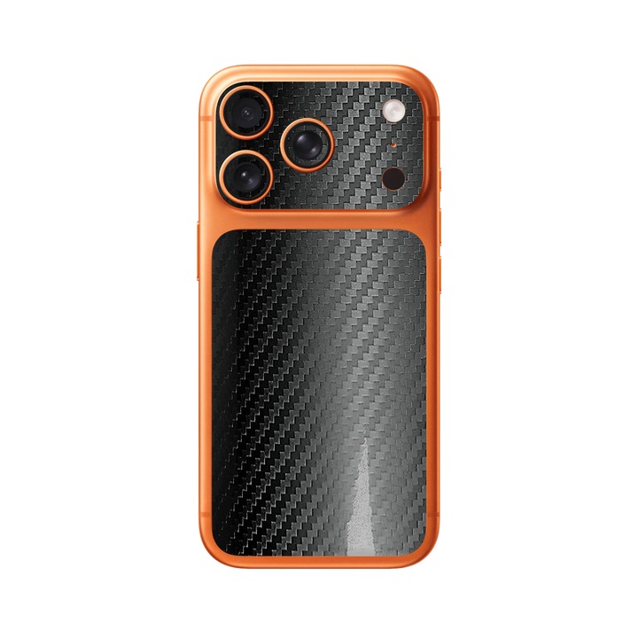 Folie Protectie iSkinz pentru Apple iPhone 17 Pro Max - Carbon Negru, Simple Cut, Skin Adeziv Cover pentru Carcasa Spate