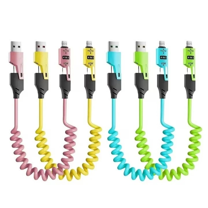 4-в-1 65W USB C кабел за кола, кабел за бързо зареждане Lightning, 1.5 м