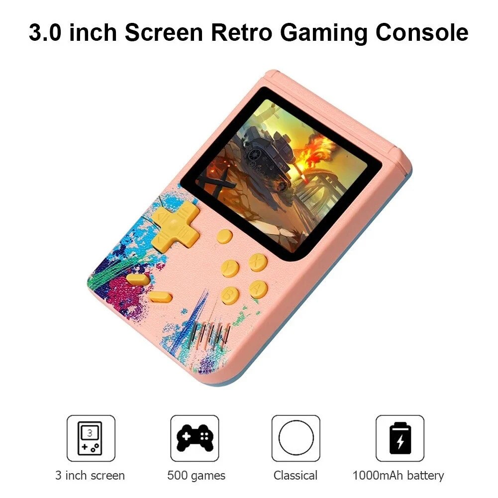 Mini consola de jocuri, 500 jocuri clasice, ecran 3 inch
