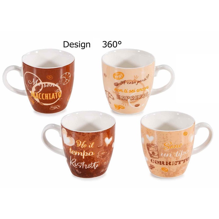 Set 4 cani ceramica multicolora Ø 5, 5 cm x 6 H, 70 ml