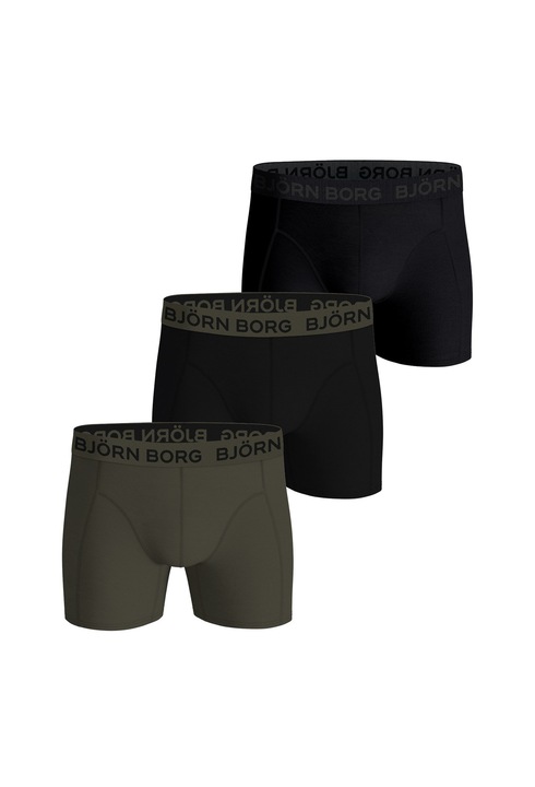 Björn Borg, Set de boxeri din amestec de bumbac cu banda logo in talie - 3 perechi, Verde/Negru