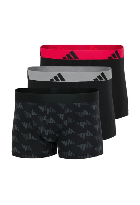 adidas, Set de boxeri cu banda elastica cu logo - 3 perechi, Rosu/Negru/Gri