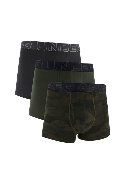 Under Armour, Set de boxeri din amestec de bumbac - 3 perechi, Negru/Verde inchis
