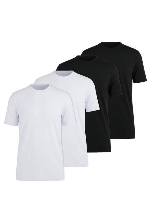 Olymp, Set de tricouri din bumbac cu model uni - 4 piese, Alb/Negru