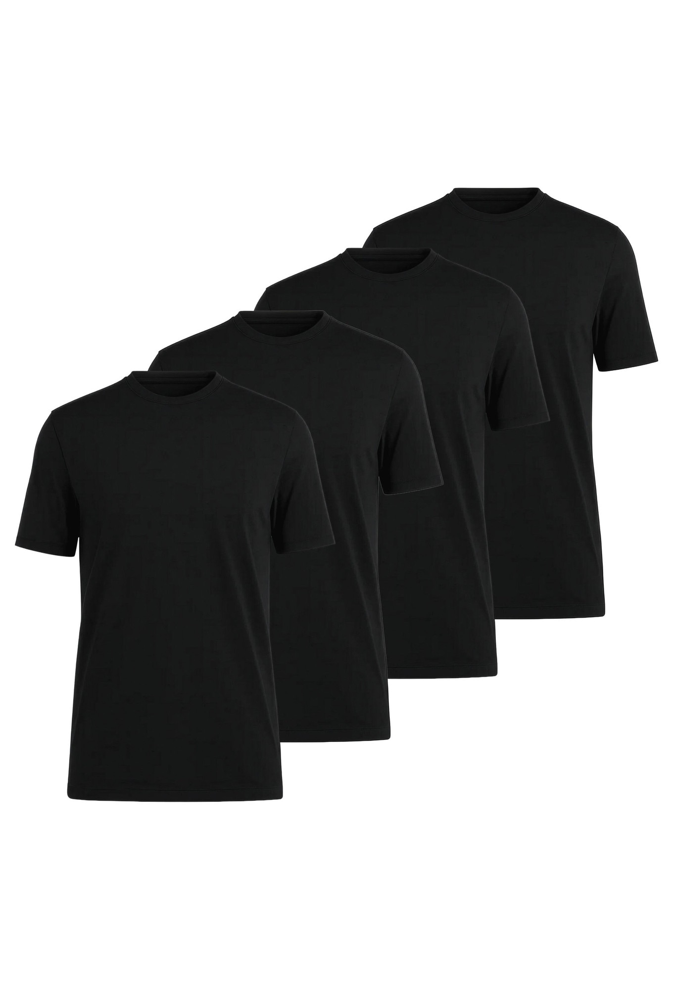 Olymp, Set de tricouri din bumbac cu model uni - 4 piese, Negru, L