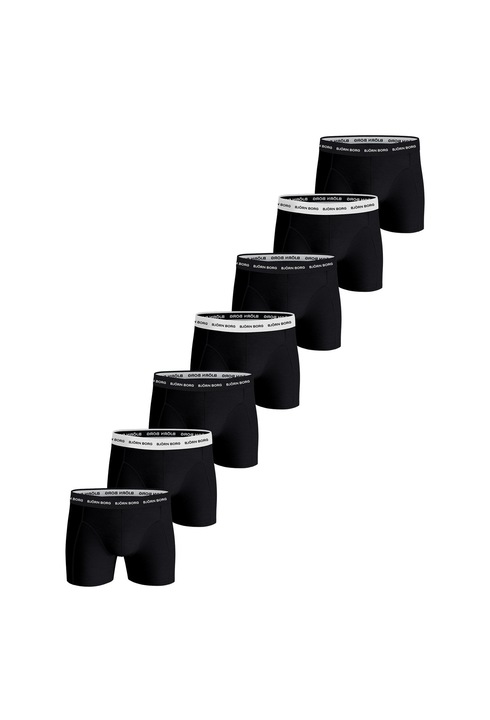 Björn, Set de boxeri din amestec de bumbac cu banda logo in talie - 7 perechi, Alb/Negru