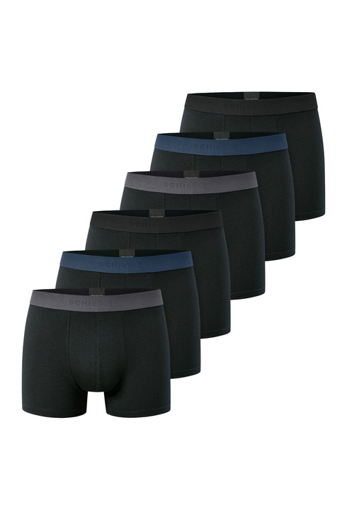 Schiesser, Set de boxeri cu banda logo in talie - 6 perechi, Negru