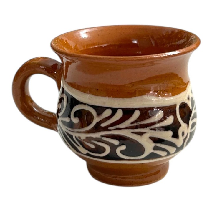 Cana din ceramica pentru tuica, maro, stil traditional, lucrata manual, 50ml