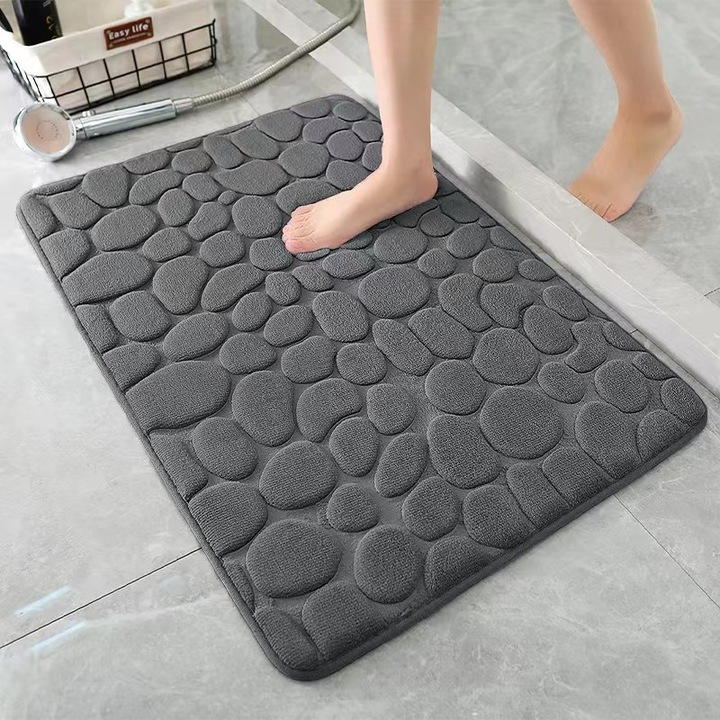 Covoras de baie, Covoras de baie din spuma cu memorie, Covorase de baie antiderapante, Covorase de baie tip piatra cubica absorbante, Covorase de baie lavabile cu uscare rapida (43x61 cm, Gri inchis)