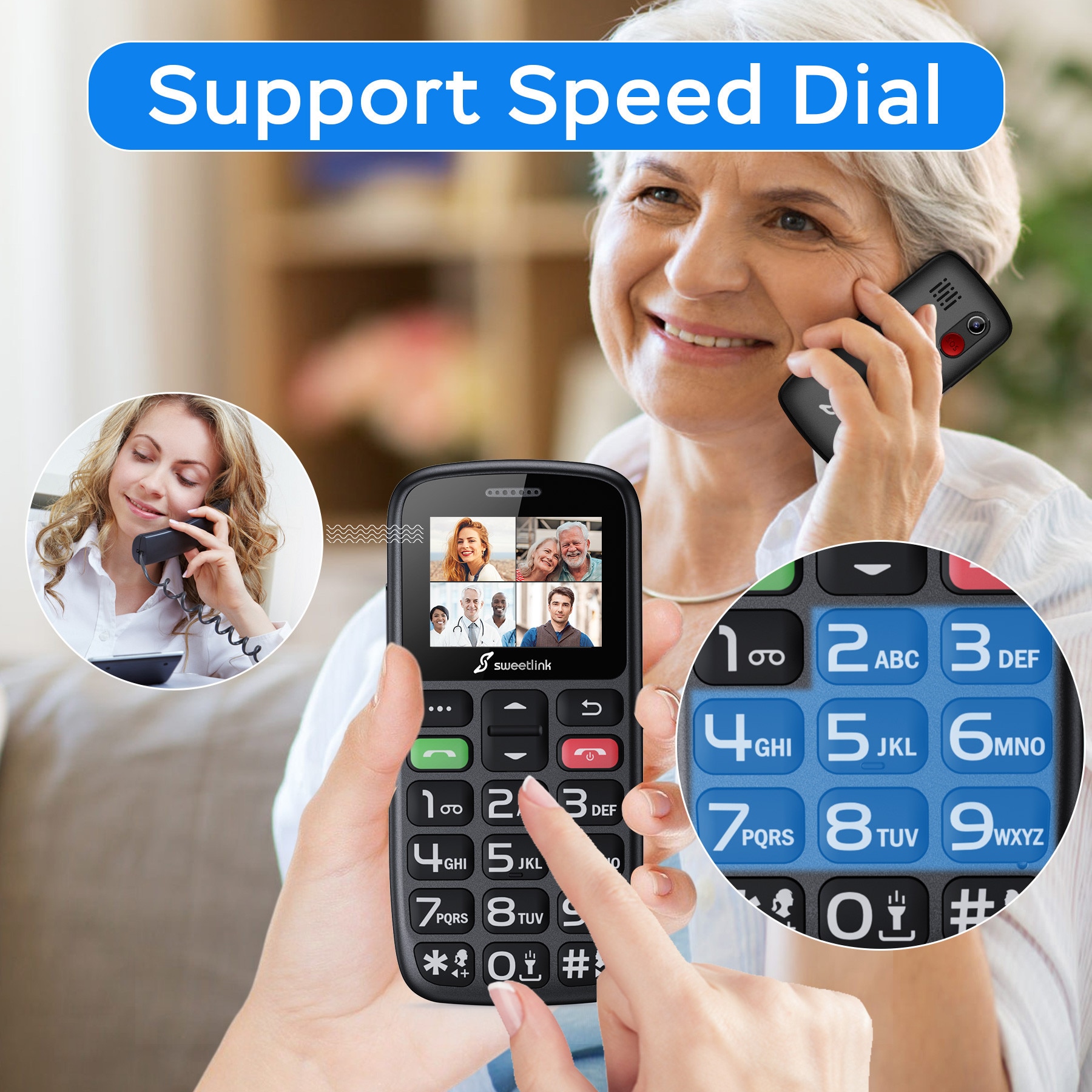 SweetLink S2 Plus Telefon mobil pentru seniori, meniu in limba Romana, taste mari, buton SOS, 1400 mAh, Pentru Varstnici, buton SOS, lanterna, radio, Stand incarcare, negru